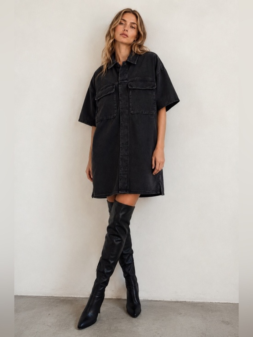ASOS Washed Black Oversized Denim Dress | UK 12 US 8 (oversized)